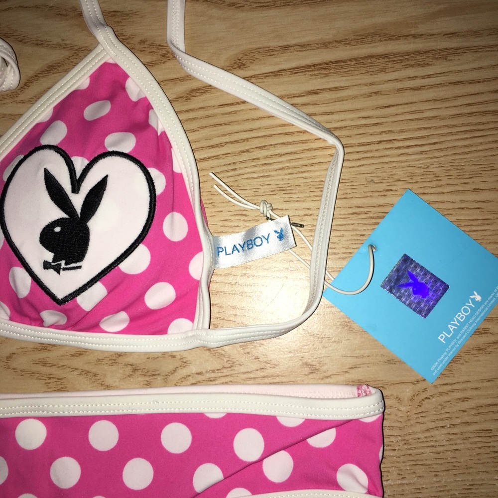 New 2pc Sexy Vintage Playboy Polka Dot Thong Swimsuit Bikini Size Large & XL - Picture 10 of 14